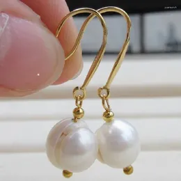 Boucles d'oreilles Énormes 11-12 mm en mer naturelle du sud baroque bizarre blanc rond de perle rond en or 14k