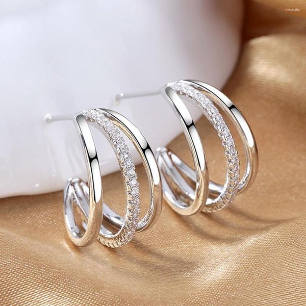 Huitan – boucles d'oreilles couleur argent pour femmes, haute qualité, usage quotidien, mode luxe, accessoires d'oreille, bijoux de Style OL