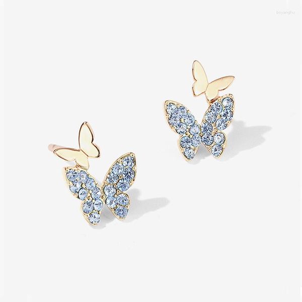 Pendientes de sementales Huitan Style Butterfly para mujeres rosa/púrpura/verde/azul circonio cúbico joyería de niña delicada