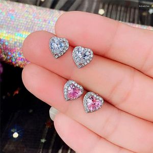 Stud -oorbellen Huitan Pink Crystal Cz hart voor vrouwen romantische ooraccessoires houden van sierlijke verjaardagscadeau mode sieraden