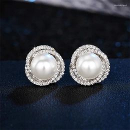 Stud -oorbellen Huitan Shiny Imitatie Pearl Fashion Cross Design Aesthetic Women Ear Piercing Accessoires Wedding Party Sieraden