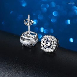 Oorknopjes HUIYI Ronde D Kleur 6,5 MM Moissanite Diamant Eenvoudige Vier Klauw Voor Dames Klassiek 925 Sterling Zilver Verlovingscadeau