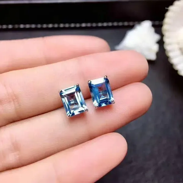 Pendientes de tuerca HX Topacio Natural femenino japonés y coreano personalidad Simple cuadrado zafiro suizo para joyería de niña