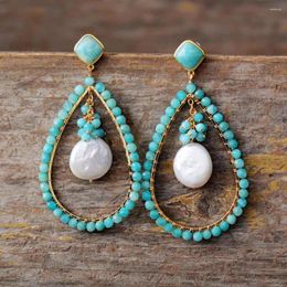 Boucles d'oreilles Hyperbole en forme de larme, mode audacieuse, pierres Amazonite, perles, bijoux pour adolescentes, vente en gros