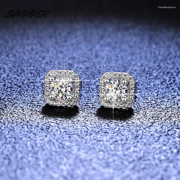 Boucles d'oreilles HZXHR S925 argent Total 2 Ct brillant coupe passe diamant D couleur Moissanite carré fiançailles femmes bijoux