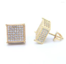 Stud -oorbellen Iced Bling Bling Micro Pave CZ vierkante kubus schroefback zilveren kleur schroef terug vonken vrouwen mannen jongen oorrang