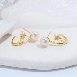 Boucles d'oreilles clous Icnway 7-7.5mm ronde perle d'eau douce blanche S925 une paire étoile argent ou or vente en gros