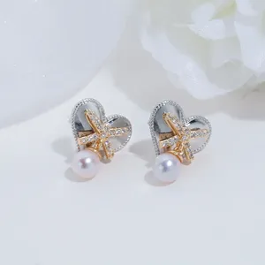 Boucles d'oreilles Icnway naturel 5-5.5mm ronde perle d'eau douce blanche 14kgp accessoires S925 une paire coeur vente en gros