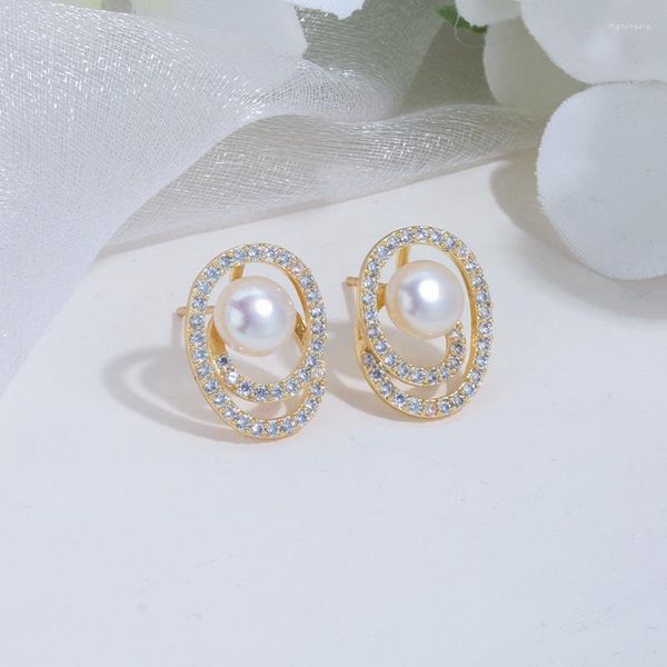 Boucles d'oreilles à tige Icnway naturel 6-6.5mm perle d'eau douce blanche 14kgp accessoires S925 une paire en gros