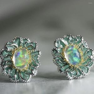 Boucles d'oreilles Imitation couleur opale émail goutte de colle fleur petit vert frais sens avancé tempérament Design bijoux cadeau