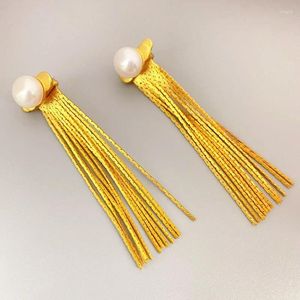 Stud -oorbellen Imitatie Pearl Lang Dang voor vrouwen Modeketen Tassel Drop Earring Vintage Gold Color Brincos Sieraden Gift