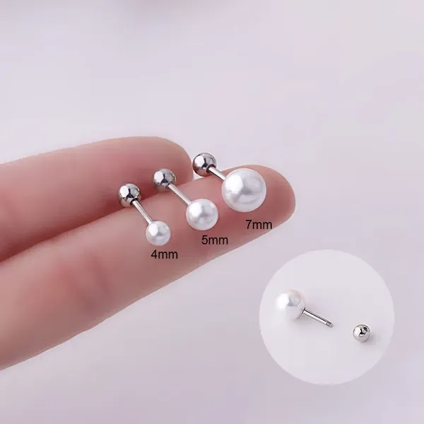 Pendientes de tuerca con perlas de imitación para mujer, Piercing Simple de 4/5/7mm, Color plata, Tragus Rook, lóbulo, orejera, regalo de joyería para el cuerpo, 1 ud.