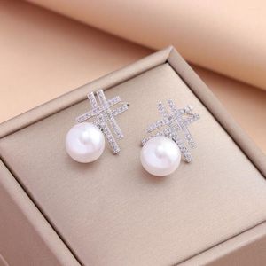 Boucles d'oreilles en Zircon plaqué or 18 carats, perle de flocon de neige pour femmes, bijoux en acier inoxydable à la mode, vente en gros