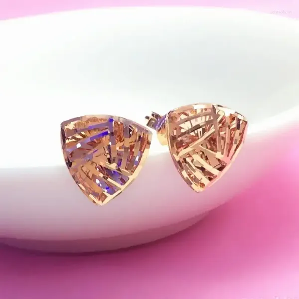 Pendientes De Botón En 585 Chapado En Oro Púrpura Pendientes Tridimensionales De Rosa De 14 Quilates Triángulo Simple Y Exquisito Para Joyería De Mujer