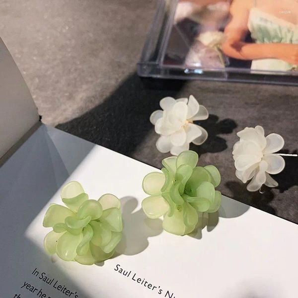 Boucles d'oreilles en fleur transparente blanche et verte pour femmes, accessoires de bijoux de fête, mignons et tendance pour filles