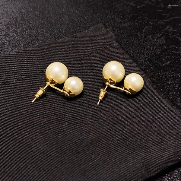 Pendientes de tuerca en perla redonda para mujer, joyería de marca de diseñador famoso, regalos bonitos de moda