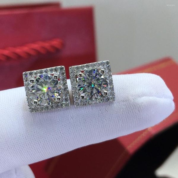 Pendientes de tuerca Inbeaut 925 Silver Pass Diamond Test Excelente corte Total 2 Ct D Color Square Moissanite Wedding Women Jewelry