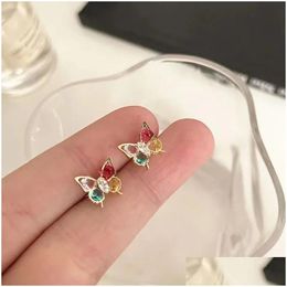 Boucles d'oreilles étalon incrustées zircon colorf papillon pour femmes coréen mignon perle petite boucle d'oreille bijoux bijoux gouttes de cadeaux dhowd