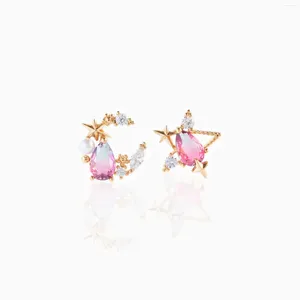 Boucles d'oreilles Ins couleur or 18 carats, cristal étoile lune pour femmes, marque de mode, bijoux irréguliers minuscules