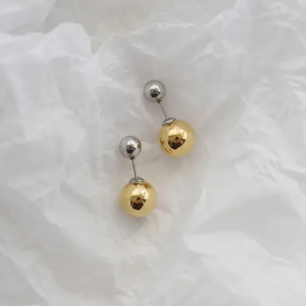 Pendientes de tuerca INS de acero inoxidable chapado en oro de 18 quilates, poste de bola redonda de 6mm y 4mm para mujer, tachuelas traseras de Metal de dos tonos, regalo