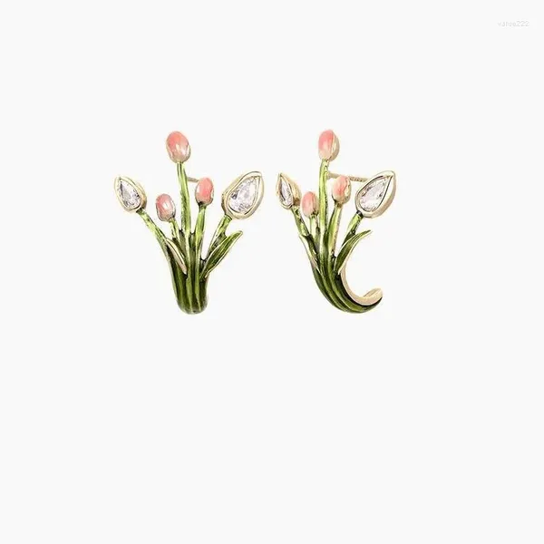 Boucles d'oreilles Ins Fashion mignon émail tulipe oreille flore boucle d'oreille pour femmes fille Rose pivoine lys fleur anneau bijoux accessoires élégant cadeau