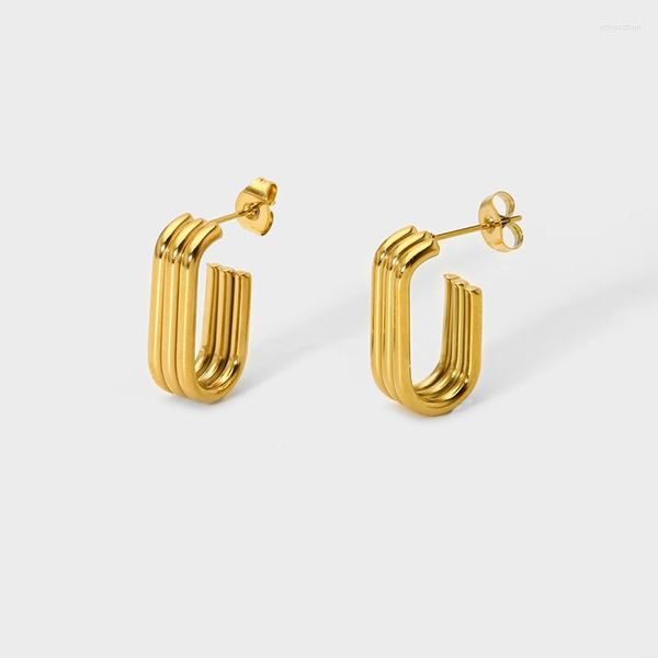 Pendientes de tuerca INS moda multicapa chapado en oro 18K acero inoxidable para mujer textura pendiente en forma de U joyería impermeable