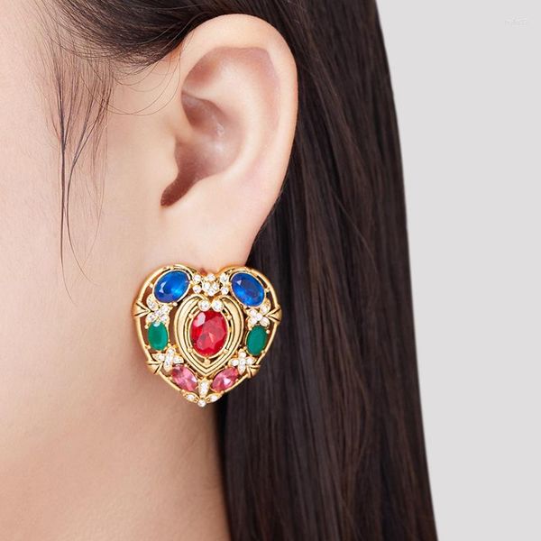 Pendientes de tuerca INS estilo de moda diseños especiales pendientes chapados en cobre con incrustaciones de circonio para mujer