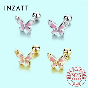 Boucles d'oreilles INZAReal en argent Sterling 925, perle à vis papillon en Zircon pour femmes, bijoux fins mignons, accessoires minimalistes