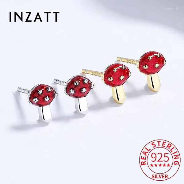 Pendientes INZAReal de Plata de Ley 925 con forma de seta esmaltada para mujer, joyería fina de planta, accesorios minimalistas