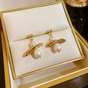 Boucles d'oreilles en métal irrégulier luxe perle d'eau douce pendentif pour femmes Style japonais et coréen mode bijoux fille cadeau