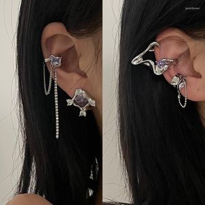 Oorknopjes Onregelmatige Zilveren Kleur Kristal Kwastje Niet-Piercing Manchet Oor Clip Oorbel Voor Vrouwen Strass Nep Kraakbeen Piercing Sieraden