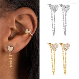 Boucles d'oreilles ISUEVA – chaîne remplie d'or pour femmes, Piercing en Zircon CZ, cœur, bijoux de fête, vente en gros, 2023