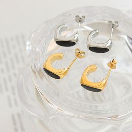 Articoli per orecchini a bottone Gioielli di moda coreani Acciaio inossidabile 316L Placcato oro 18 carati Smalto a forma di C per ragazza