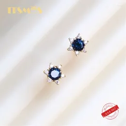 Boucles d'oreilles STUSMOS 18K Gold plaqué argenté bleu spinelle élégante pave zircon de fleur chanceuse pour femmes bijoux de luxe