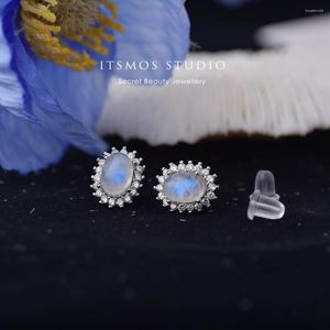 Stud Oorbellen ITSMOS AAA Natuurlijke Maansteen CZ Blauwe Maanlicht Edelsteen S925 Zilveren Studs Voor Vrouwen Romantische Luxe Sieraden Cadeau