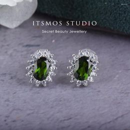 Boucles d'oreilles ITSMOS véritable Diopside goujons ovale Simple vert diamant cristal pavé CZ pour les femmes bijoux