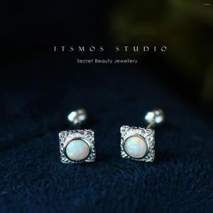 Boucles d'oreilles ITSMOS S925 Argent Carré Géométrique Coréen Synthétique Opale Petite Fil Piercing Pour Les Femmes