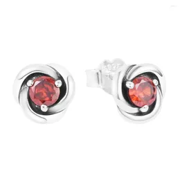 Boucles d'oreilles à clous pour femmes, cercle d'éternité rouge de janvier, en argent Sterling 925 véritable, original, cadeau pour femmes, 2024