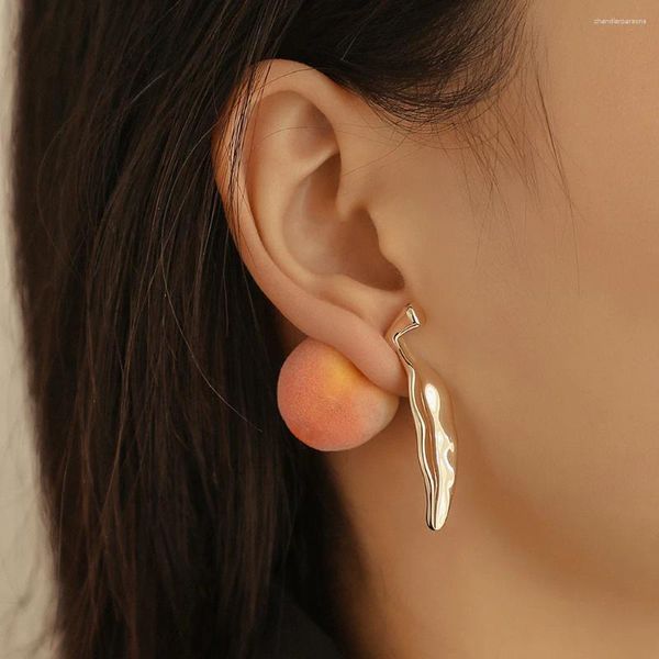 Boucles d'oreilles japonaises et sud-coréennes, fruits créatifs, pêche mignonne, feuilles suspendues à l'arrière pour dames