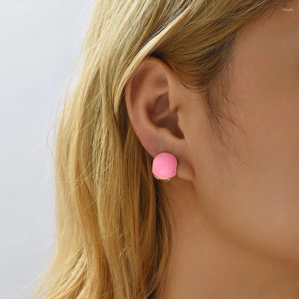 Pendientes de tuerca Japón Corea lindo rosa redondo mujer moda diseño creativo esmalte Color pequeña bola Piercing orejera joyería de verano