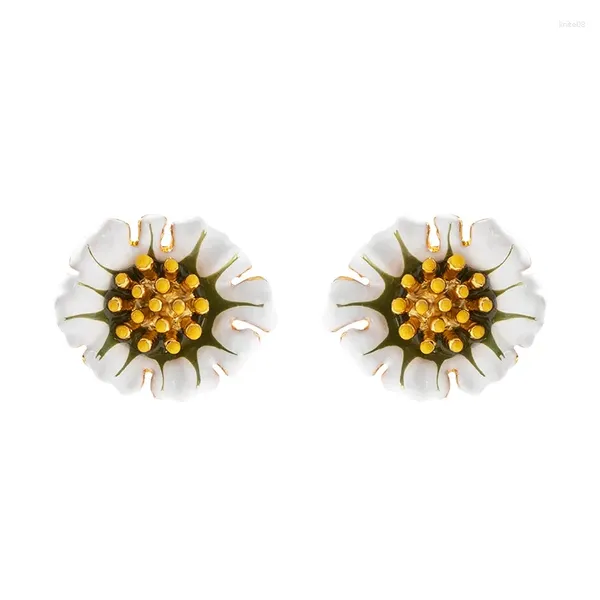 Boucles d'oreilles à clous, série Sen, mode japonaise et coréenne, petite marguerite féminine, fleur en émail doux, sans trous d'oreille