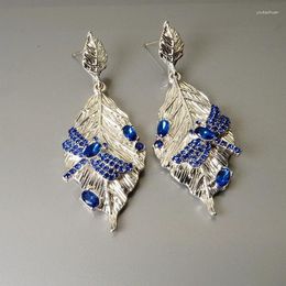 Boucles d'oreilles à clous, bijoux japonais et coréens, feuille de libellule peinte, pompon, filet de célébrité rétro pour femme