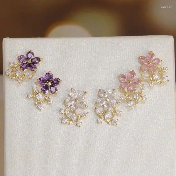 Pendientes de tuerca estilo japonés coreano flor de cristal para mujer regalo joyería de moda Zirconia mariposa abeja