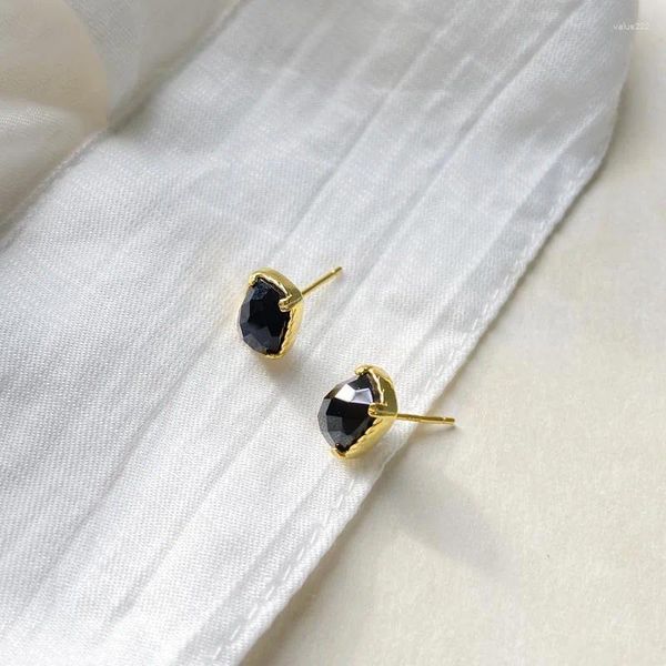 Pendientes de tuerca japoneses ligeros de lujo S925 plata Natural ágata negra antigua femenina Retro Simple elegante delicado