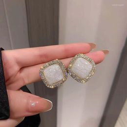 Stud -oorbellen JEA. Engel trendy Koreaans vierkante zirkoon earstud voor vrouwen blauwe kristallen geometrie elegante meid mode sieraden accessoires