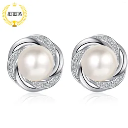 Boucles d'oreilles Stud JECICCON 925 BLOSSOM DE PLUSE SIGHT STERLING POUR FEMMES MINI MOSSANITE 8 mm Eau Perle PT950 Platinum Jewelry