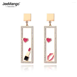 Boucles d'oreilles JeeMango maquillage éléments bijoux lèvres roses rouge à lèvres avec étui en strass couleur or Rose acier inoxydable JE18452