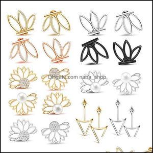 Stud -oorbellen sieraden 10 paren oorjack lotus bloem voor vrouwen en meisjes set gevoelige oren eenvoudige chique drop levering 2021 kmuti