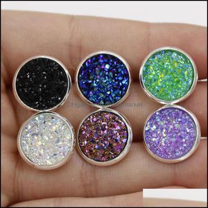 Oorbellen Sieraden 12mm Ronde Druzy Stone Bling Drusy Resin Sier voor Dames Dames Mode Handgemaakte in BK Drop Leverings 2021 B2BGP