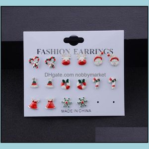 Orsel Oorbellen Sieraden 8pairs / Set Kerst Aeserijen Earring Set Cute Santa Claus Snowman Tree Bell Gifts voor Vrouwen Meisjes Drop Delivery 2021